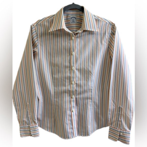 Brooks Brothers Blue and Orange Striped Button Down Shirt Size 6 - Picture 1 of 4